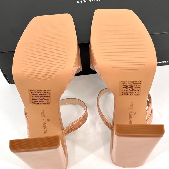 Kenneth Cole Tala Platform Heels Size 7M Buff Patent Strappy Square Toe Sandals - Picture 10 of 14